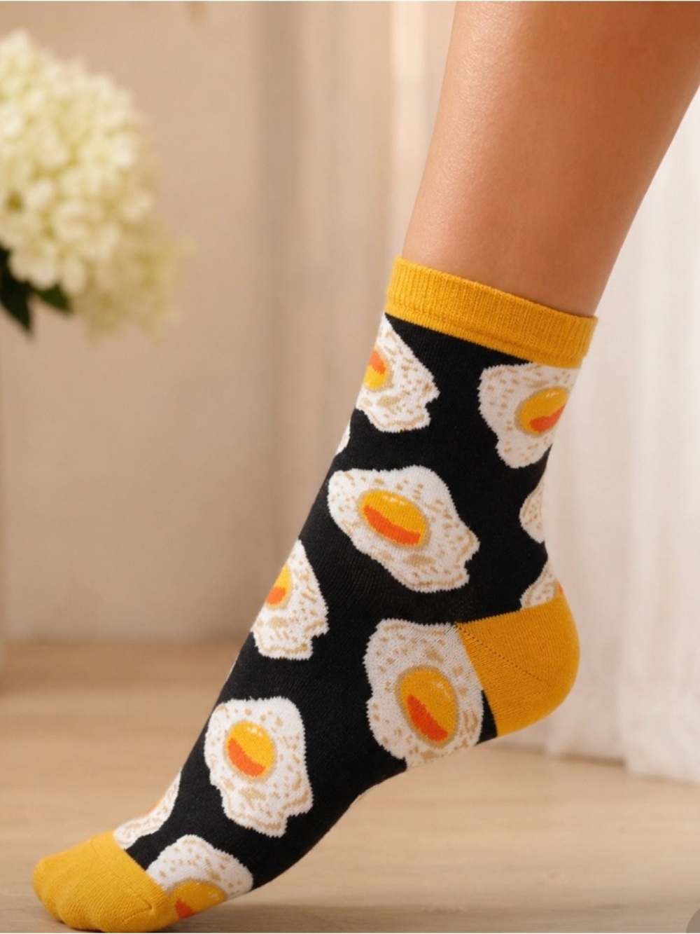 Happy Socks Fried Egg Crew Socks Novelty Breakfast Print NWT Size 36-40
